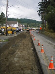 repaving of street by businesses and trees